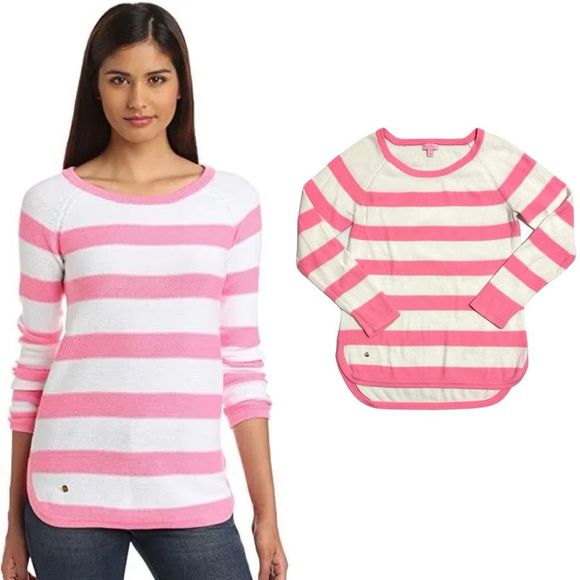 Lilly Pulitzer Paige Stripe Sweater Pink White , size XL - Picture 1 of 9